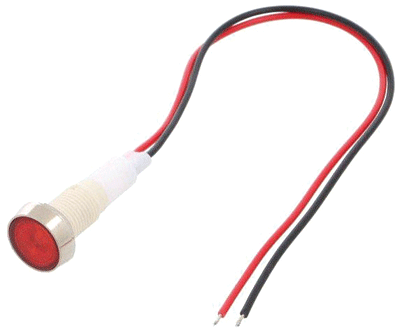 LED-merkkilamppu johdoilla 12Vac/dc punainen 10mm (IND10P-12R-W)