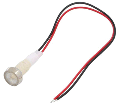 LED-merkkilamppu johdoilla 12Vac/dc valkoinen 10mm (IND10P-12W-W)