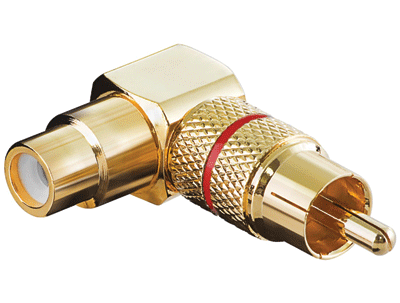 Liitinadapteri RCA-uros/RCA-naaras kulma/kullattu punainen