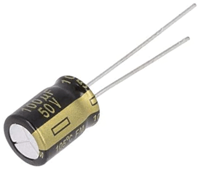 Elektrolyyttikondensaattori low-ESR pystymalli 100uF 50V R-3,5 (EEUFR1H101)