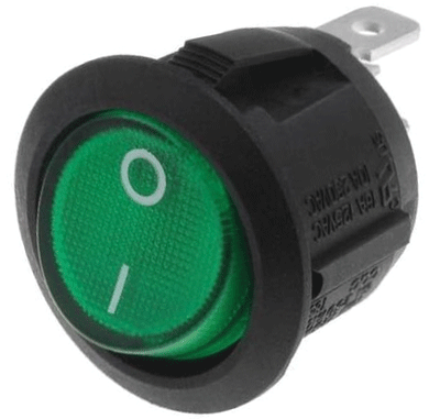 Keinuvipukytkin merkkivalolla 1xOFF-(ON) 10A 250Vac vihreä