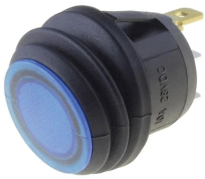 Keinuvipukytkin LED-merkkivalolla 1xOFF-(ON) 10A 28Vdc IP65 sininen *