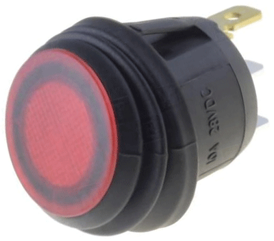 Keinuvipukytkin LED-merkkivalolla 1xON-OFF 10A 28Vdc IP65 punainen