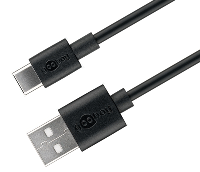USB 2.0 liitäntäkaapeli USB-A/USB-C (3A pikalataus) musta 0,1m