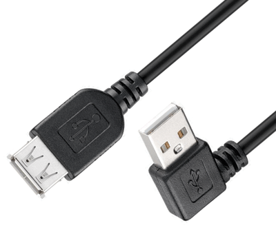USB-jatkojohto USB 2.0 USB-A/A kulma oikealle musta 0,15m
