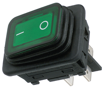 Keinuvipukytkin merkkivalolla 2xON-OFF IP65 vihreä
