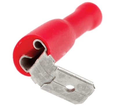 Laattaliitin eristetty haaroituksella 6,3x0,8mm uros/naaras punainen 0,5-1,5mm²