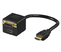 HDMI/DVI+HDMI -jakaja HDMI-IN / DVI+HDMI-OUT musta 0,2m