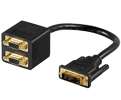 DVI/VGA-jakaja 1xDVI-IN / 2xVGA-OUT musta 0,2m *