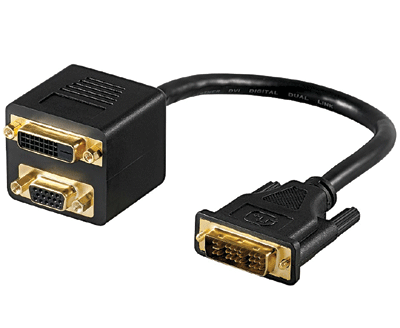 DVI/DVI+VGA -jakaja DVI-IN / DVI+VGA-OUT musta 0,2m