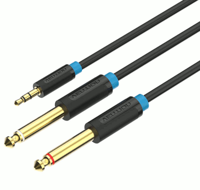 Audiohaaroitusjohto 3,5mm stereoplugi/2x6,3mm kullattu monoplugi 5,0m (BACBJ)