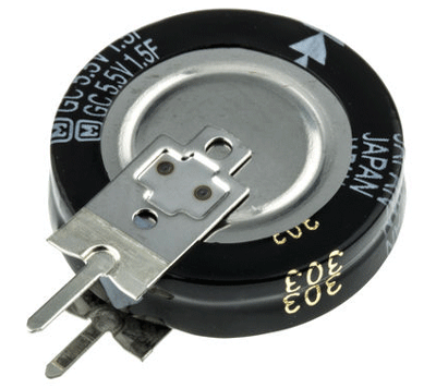 Buffer-elektrolyyttikondensaattori pystymalli 1,5F 5,5V R-5