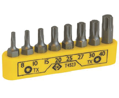 8-osainen torx-konekärkisarja 25mm T8-T40