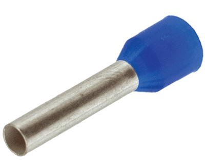 Eristetty pääteholkki 2,5mm²/12mm sininen 100kpl/pkk Eristetty pääteholkki 2,5mm²/12mm sininen 100kpl/pkk