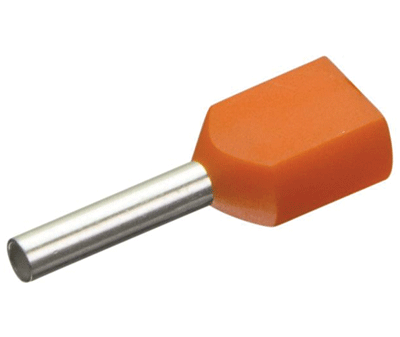 Eristetty pääteholkki 2x0,5mm²/8mm oranssi 200kpl/pkk