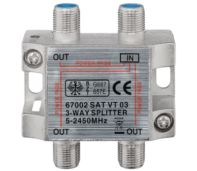 F-jakaja DC-läpisyötöllä 3-os. 5-2450MHz (SAT VT03)