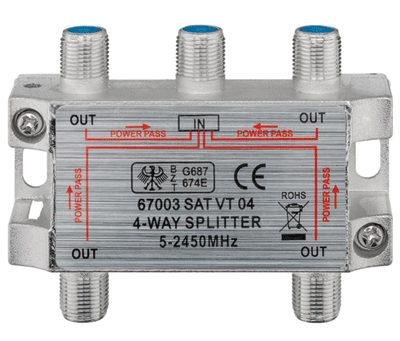 F-jakaja DC-läpisyötöllä 4-os. 5-2450MHz (SAT VT04)