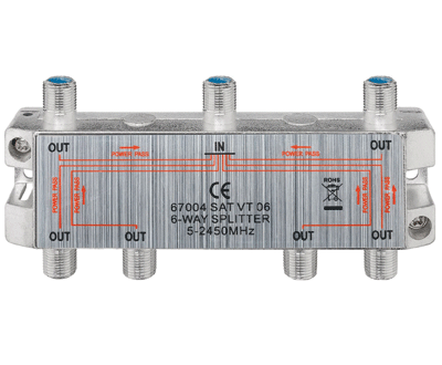 F-jakaja DC-läpisyötöllä 6-os. 5-2450MHz (SAT VT06)