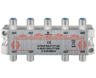 F-jakaja DC-läpisyötöllä 8-os. 5-2450MHz (SAT VT08)