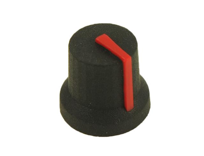 Laitenuppi muovi 6mm/16mm musta/punainen Laitenuppi muovi 6mm/16mm musta/punainen