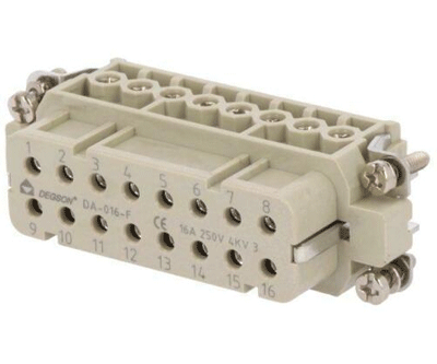 HAE-liitinosa 16-nap. naaras 16A 250Vac (DA-016-F) HAE-liitinosa 16-nap. naaras 16A 250Vac (DA-016-F)