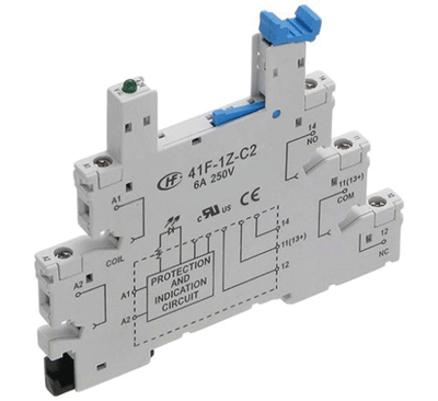 Relekanta DIN-kiskoon HF41F-sarja 12-24Vac/dc (41F-1Z-C2-1)