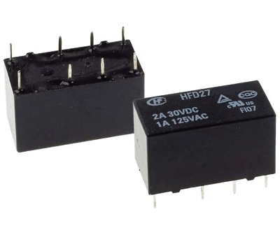 Piirikorttirele 2 vaihtokosketinta 12Vdc 1A 125Vac/2A 30Vdc (HFD27/012-M)