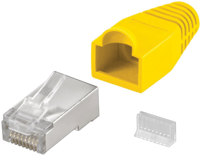 Modular-pistoke suojattu taivutussuojalla 8/8-nap. (RJ45) keltainen