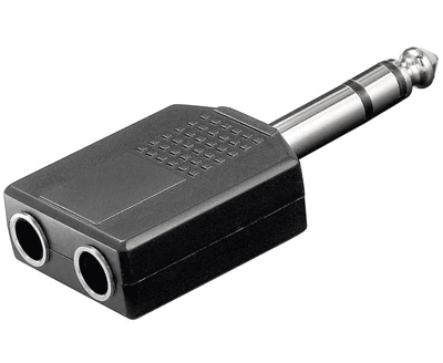 Liitinadapteri 6,3mm stereoplugi / 2x6,3mm stereojakki
