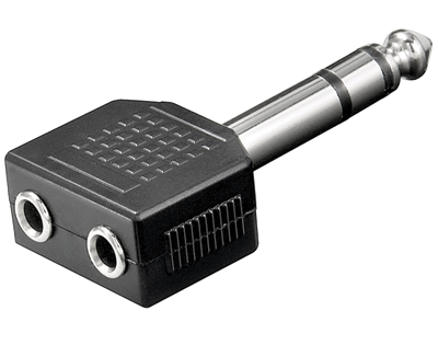 Liitinadapteri 6,3mm stereoplugi / 2x3,5mm stereojakki