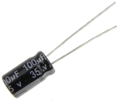 Elektrolyyttikondensaattori pystymalli 100uF 35V R-2,5