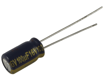 Elektrolyyttikondensaattori low-ESR pystymalli 100uF 16V R-2,5 (EEUFC1C101)