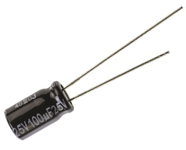 Elektrolyyttikondensaattori low-ESR pystymalli 100uF 25V R-2,5 (EEUFR1E101)