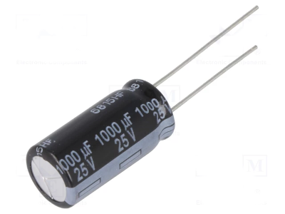 Elektrolyyttikondensaattori low-ESR pystymalli 1000uF 25V R-5 (EEUFR1E102B)