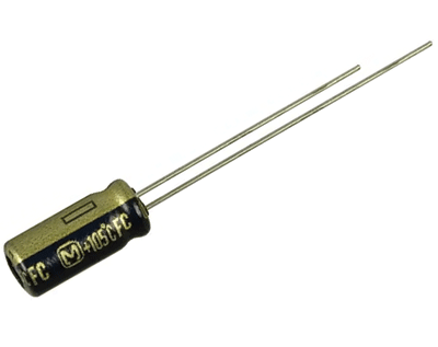 Elektrolyyttikondensaattori low-ESR pystymalli 22uF 50V R-2