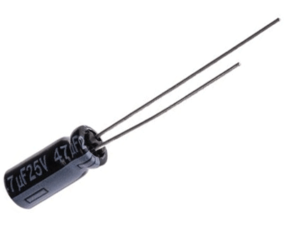 Elektrolyyttikondensaattori low-ESR pystymalli 47uF 25V R-2 (EEUFR1E470)