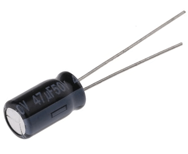 Elektrolyyttikondensaattori low-ESR pystymalli 47uF 50V R-2,5 (EEUFR1H470)