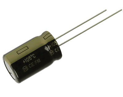 Elektrolyyttikondensaattori low-ESR pystymalli 470uF 10V R-3,5 (EEUFC1A471)
