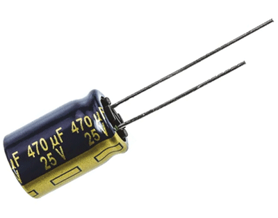 Elektrolyyttikondensaattori low-ESR pystymalli 470uF 25V R-5 (EEUFC1E471)