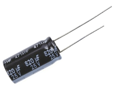 Elektrolyyttikondensaattori low-ESR pystymalli 820uF 25V R-5