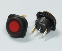 Keinuvipukytkin merkkivalolla 10A 250Vac IP65 1xON-OFF musta/punainen