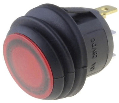 Keinuvipukytkin LED-merkkivalolla 1xOFF-(ON) 10A 28Vdc IP65 punainen