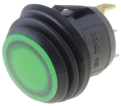 Keinuvipukytkin LED-merkkivalolla 1xOFF-(ON) 10A 28Vdc IP65 vihreä