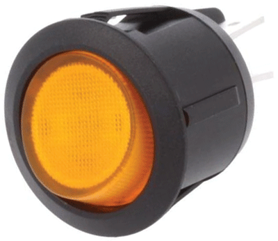 Keinuvipukytkin LED-merkkivalolla 2xON-OFF 20A 14Vdc keltainen