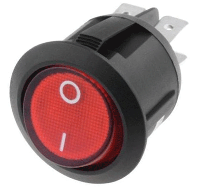 Keinuvipukytkin merkkivalolla 2xON-OFF 10A 250Vac punainen
