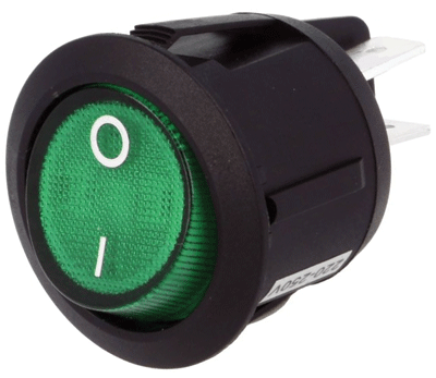 Keinuvipukytkin merkkivalolla 2xON-OFF 10A 250Vac vihreä