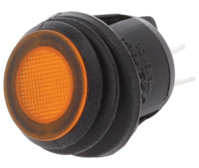 Keinuvipukytkin LED-merkkivalolla 2xON-OFF 20A 12Vdc IP65 keltainen