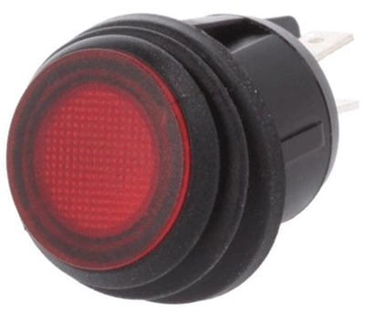 Keinuvipukytkin LED-merkkivalolla 2xON-OFF 20A 12Vdc IP65 punainen