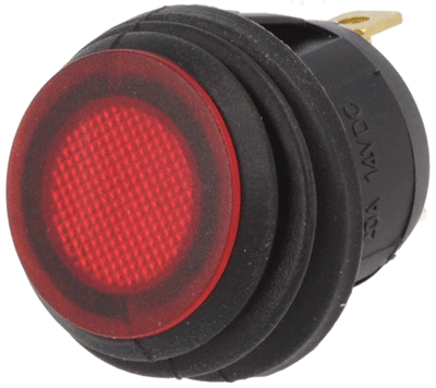 Keinuvipukytkin LED-merkkivalolla 1xON-OFF 20A 14Vdc IP65 punainen