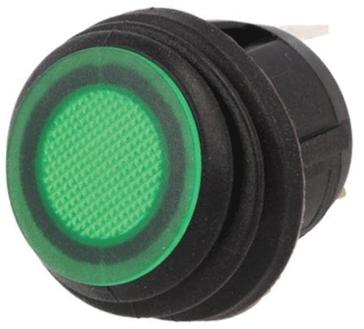 Keinuvipukytkin LED-merkkivalolla 1xON-OFF 20A 14Vdc IP65 vihreä